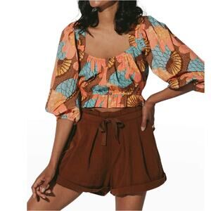 Cleobella Faye Cropped 3/4 Sleeve Boho Organic Cotton Blouse Small